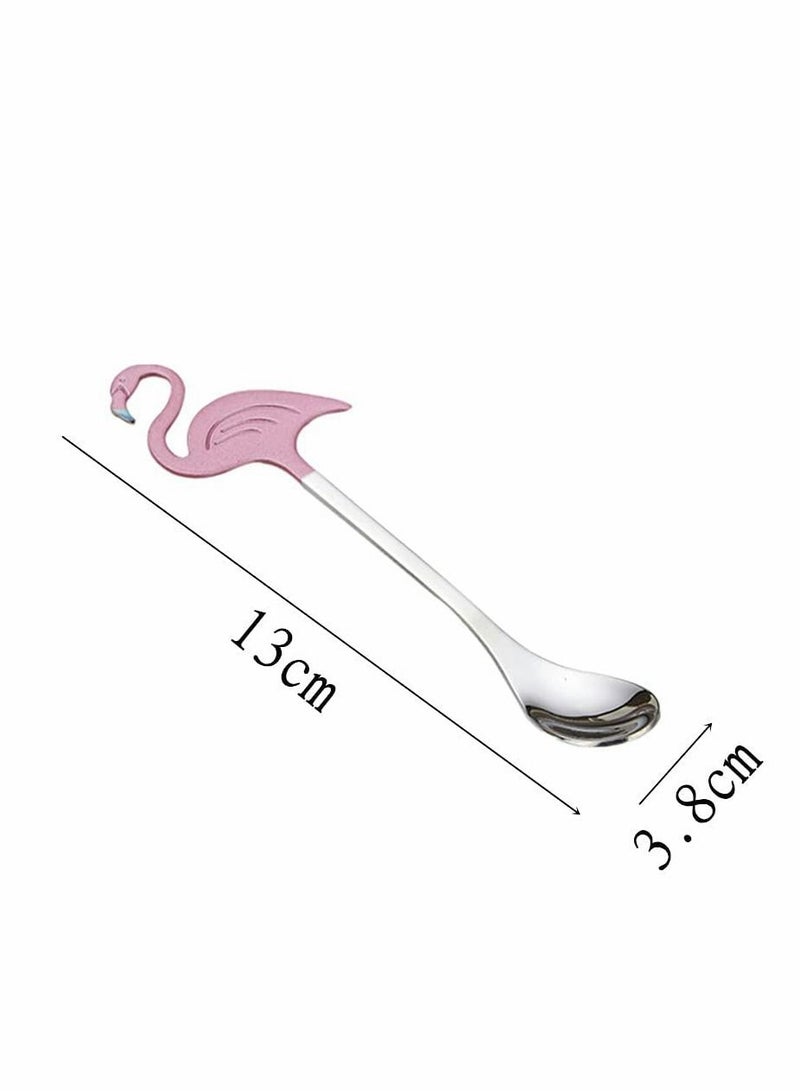 NIBEMINENT 2 Pieces Cute Dessert Spoon Stainless Steel Flamingo Stirring Tea for Espresso Ice Cream (Silver) - Image 2