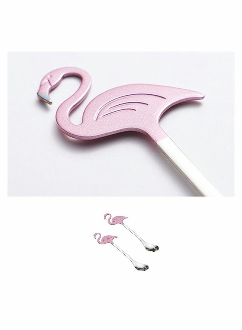 NIBEMINENT 2 Pieces Cute Dessert Spoon Stainless Steel Flamingo Stirring Tea for Espresso Ice Cream (Silver) - Image 4