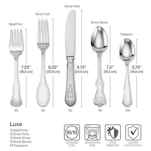 Wallace Hotel Lux 77-Piece 18/10 Stainless Steel Flatware Set, Silver, Service for 12 - - Image 2