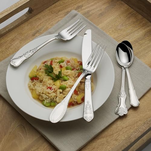 Wallace Hotel Lux 77-Piece 18/10 Stainless Steel Flatware Set, Silver, Service for 12 - - Image 4