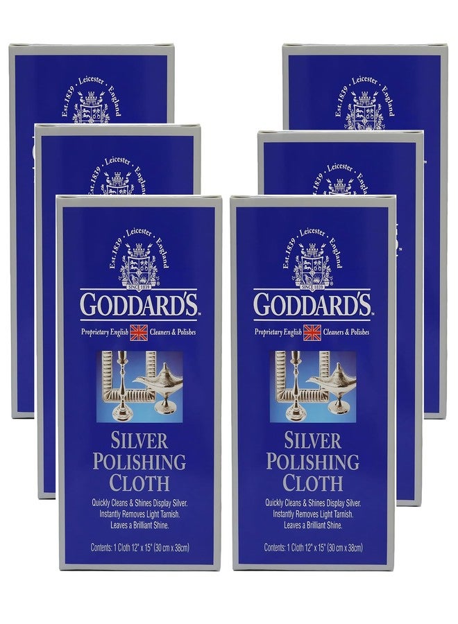 GODDARD'S قطعة قماش تلميع الفضة من جودارد للقطن لتنظيف المجوهرات الفضية، الذهب، أدوات المائدة، الفضيات، التحف، تساعد على اللمعان، الحماية والتنظيف، عبوة تحتوي على 6 قطع - Image 1