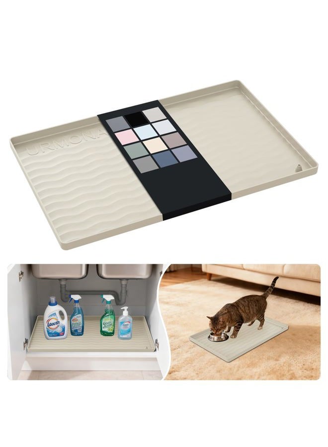URMONA Waterproof Silicone Under Sink Mat Shelf Liner for Kitchen and Bathroom, Cabinet and Counter Protector, Storage & Organizers, Litter Mat(Cream,30 W x 48 L cm) - Image 1