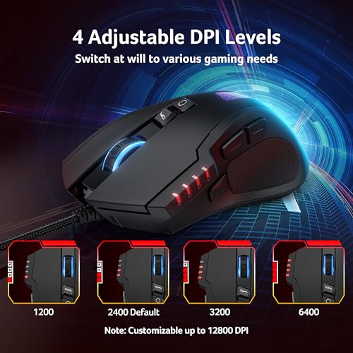 acer Wired Gaming Mouse, 12,800 DPI RGB Ergonomic Computer Mouse with Optical Sensor, 8 Programmable Buttons, 12 Backlit Modes, Software for DIY Keybinds, Rapid Fire, USB Gaming Mice for Laptop, PC - Image 3