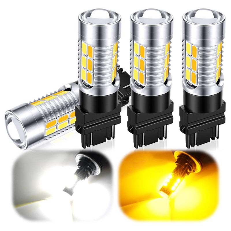 iFunyLED 3157 Switchback Led Turn Signal Bulbs Super Bright 3057 3357 3457 4157 LED Replacement light Kit Set for Car Daytime Running Turn Signal Blinker Lights, pack of 4, Xenon White/Amber Yellow - Image 1