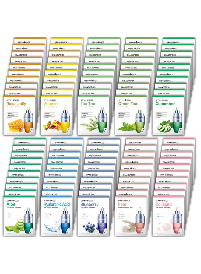 Entel 【Orangeroses】 100 Pcs Combo Pack, Premium Korean Essence Facial Mask Sheet (10 Types x 10 pcs) - Image 1