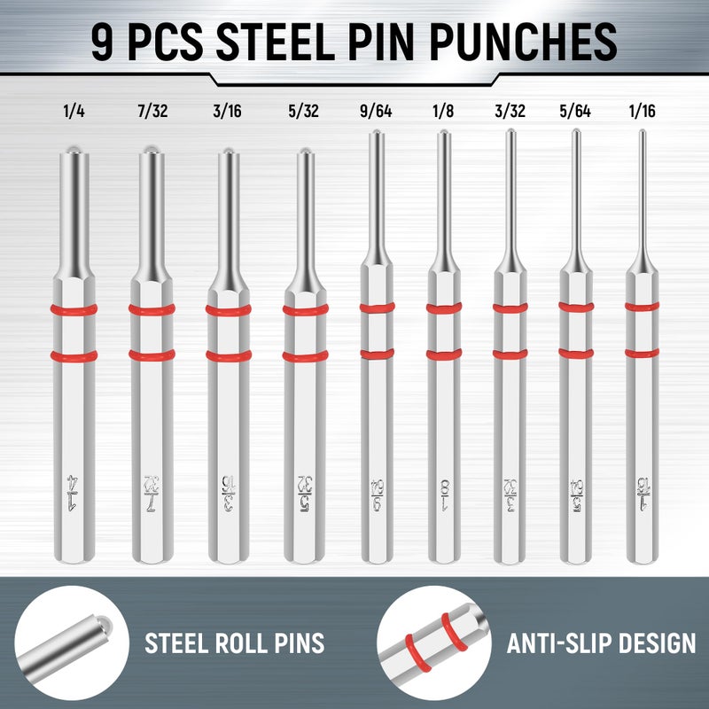 W WIREGEAR Pin Punch Set, Steel Roll Pin Punch Set, Punch Tool, Pin Punches with Replaceable Face Hammer, Made of Solid Material, Mechanical Repair Tool with Bench Block - Image 3