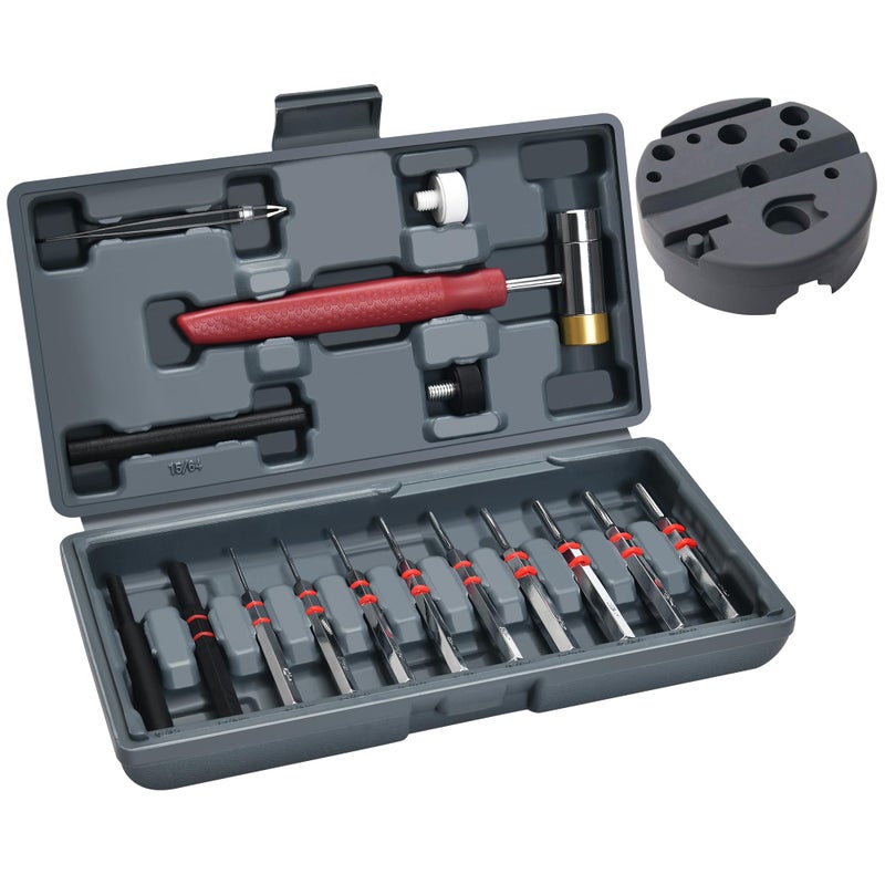 W WIREGEAR Pin Punch Set, Steel Roll Pin Punch Set, Punch Tool, Pin Punches with Replaceable Face Hammer, Made of Solid Material, Mechanical Repair Tool with Bench Block - Image 1