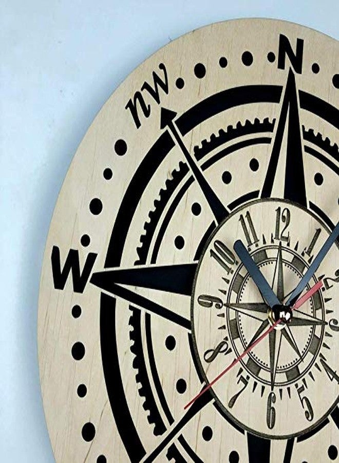 NABSTER Compass Wall Clock Eco Wood - Unique Gift Idea for Travelers Original Presents - Home Decor Compass Wall Art for Kitchen Bedroom Office -12 Inch - Image 2