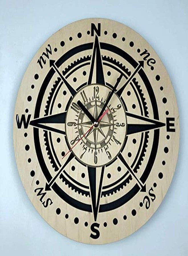 NABSTER Compass Wall Clock Eco Wood - Unique Gift Idea for Travelers Original Presents - Home Decor Compass Wall Art for Kitchen Bedroom Office -12 Inch - Image 1