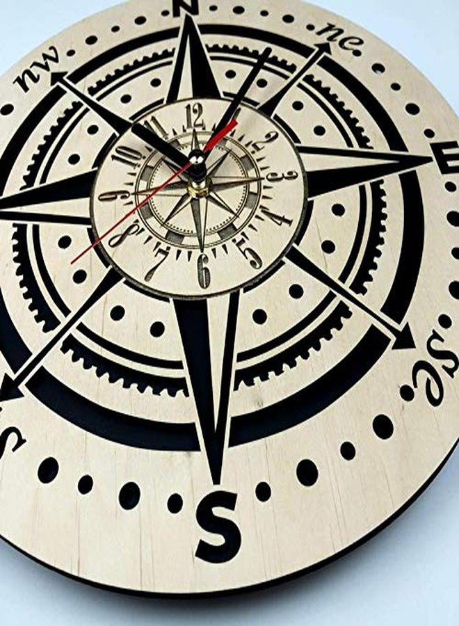 NABSTER Compass Wall Clock Eco Wood - Unique Gift Idea for Travelers Original Presents - Home Decor Compass Wall Art for Kitchen Bedroom Office -12 Inch - Image 4