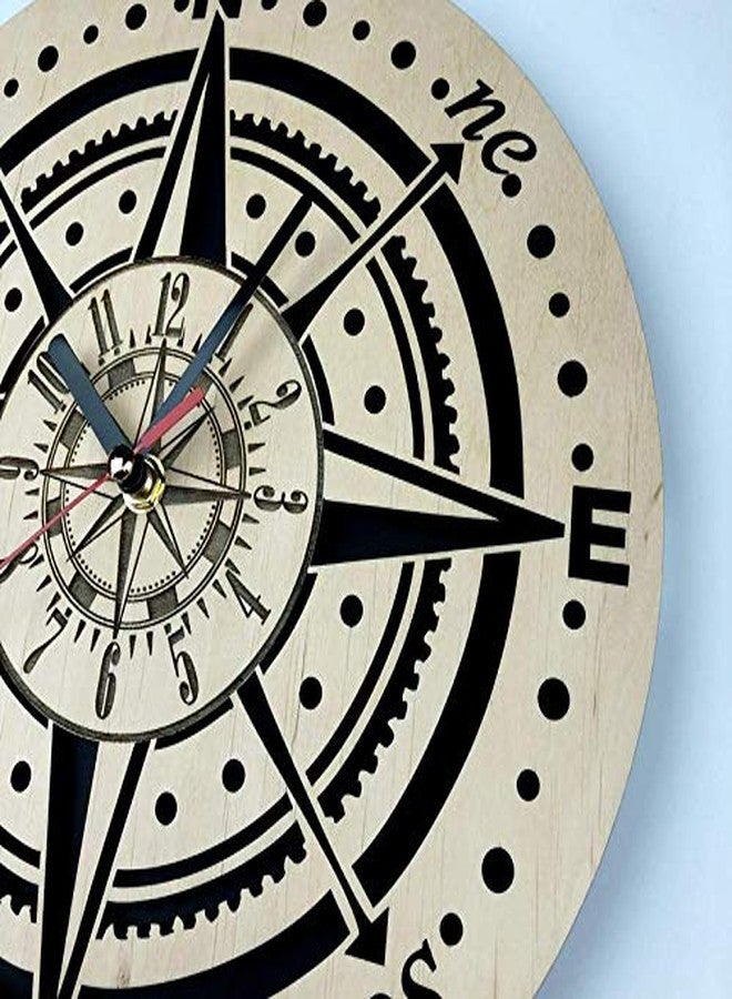 NABSTER Compass Wall Clock Eco Wood - Unique Gift Idea for Travelers Original Presents - Home Decor Compass Wall Art for Kitchen Bedroom Office -12 Inch - Image 3