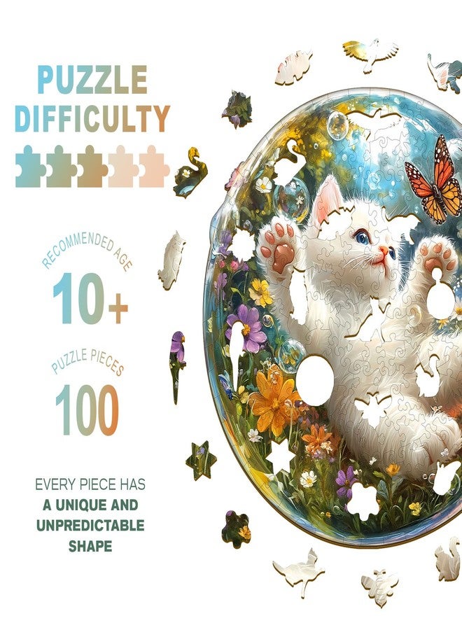 Purdicra Wooden Jigsaw Puzzles, Bubble Cat Wooden Puzzles for Adults with Unique Shape, Adult Jigsaw Puzzle, Birthday Gifts for Adults, 8.5"x8.5"-100pcs - Image 2