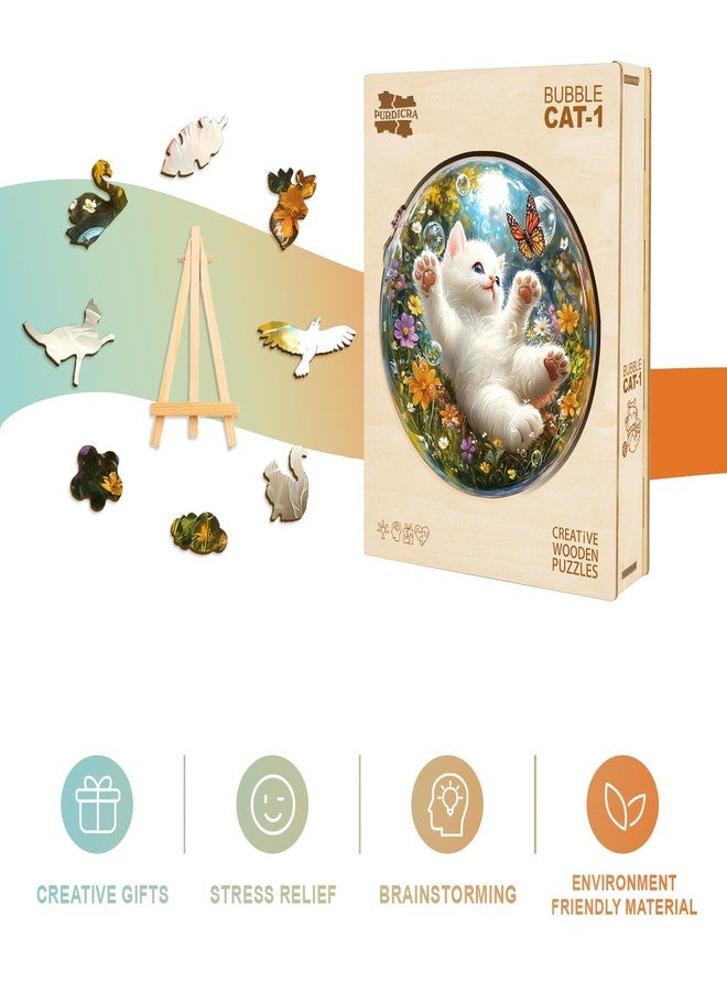 Purdicra Wooden Jigsaw Puzzles, Bubble Cat Wooden Puzzles for Adults with Unique Shape, Adult Jigsaw Puzzle, Birthday Gifts for Adults, 8.5"x8.5"-100pcs - Image 4