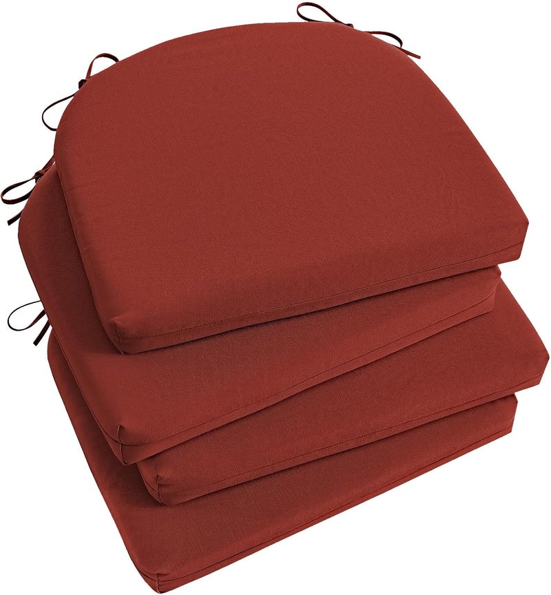 Basic Beyond Outdoor Chair Cushions for Patio Furniture, Waterproof Outdoor Cushions, Round Corner Patio Chair Cushions Set of 4 with Ties, 17"x16"x2", Brick Red - Image 1