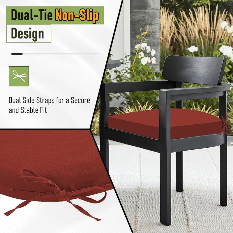 Basic Beyond Outdoor Chair Cushions for Patio Furniture, Waterproof Outdoor Cushions, Round Corner Patio Chair Cushions Set of 4 with Ties, 17"x16"x2", Brick Red - Image 4