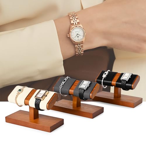 Oirlv Solid Wood Double Watch Display Stand Watch Bracelet Organizer（Black） - Image 2