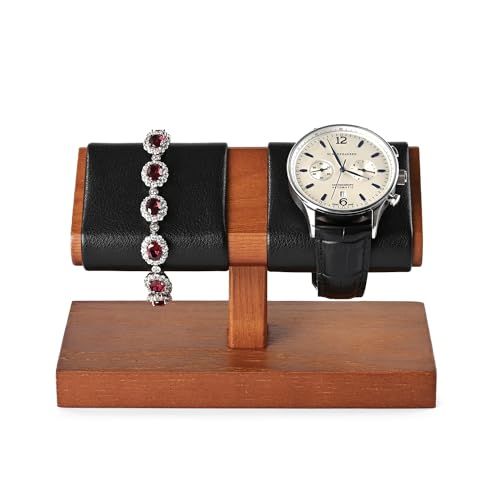 Oirlv Solid Wood Double Watch Display Stand Watch Bracelet Organizer（Black） - Image 1