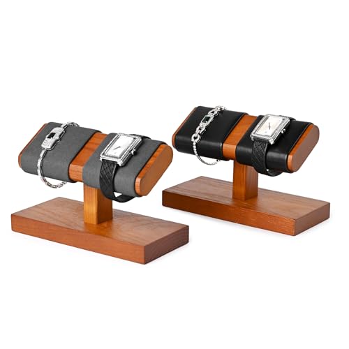 Oirlv Solid Wood Double Watch Display Stand Watch Bracelet Organizer（Black） - Image 4