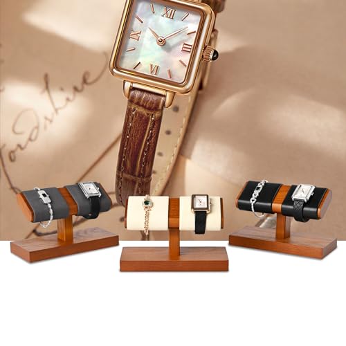 Oirlv Solid Wood Double Watch Display Stand Watch Bracelet Organizer（Black） - Image 3