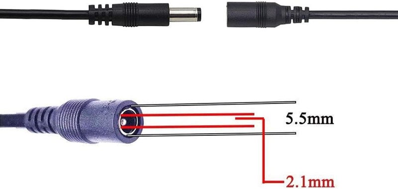TronicsPros 2pcs LED Strip Light Inline On/Off Switch Cable DC Jack (5.5x2.1mm) Male to Female Connector, 12V Inline Rocker Switch DC Power Adapter Connector - Image 2