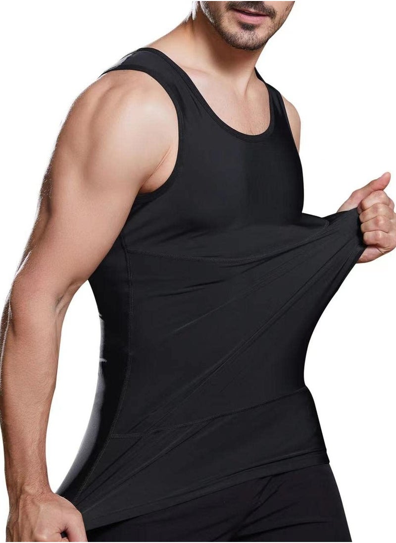 S SYMEFER - Men Compression Shirt Slimming Body Shaper Vest Tummy Control Shapewear Abdomen Undershirt, Black-L - Image 1