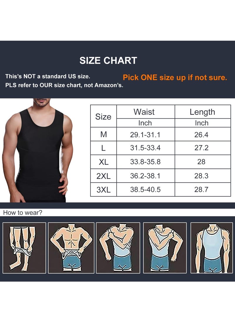 S SYMEFER - Men Compression Shirt Slimming Body Shaper Vest Tummy Control Shapewear Abdomen Undershirt, Black-L - Image 1