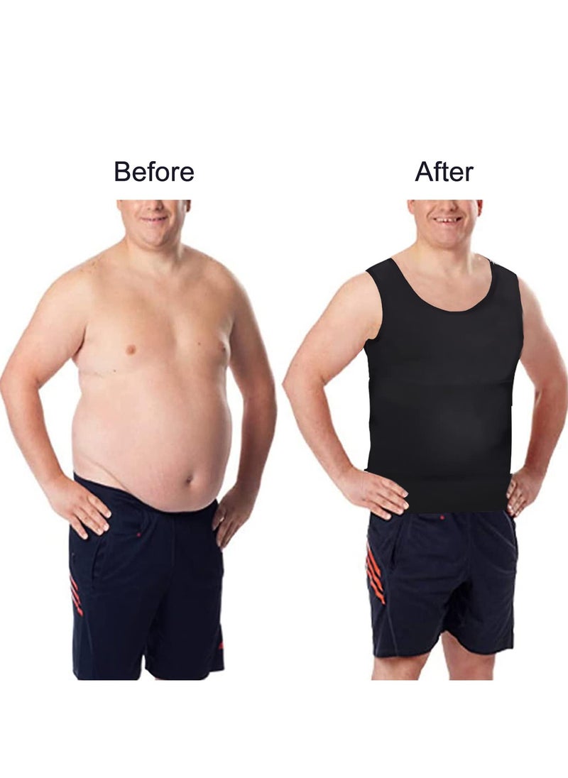 S SYMEFER - Men Compression Shirt Slimming Body Shaper Vest Tummy Control Shapewear Abdomen Undershirt, Black-L - Image 1
