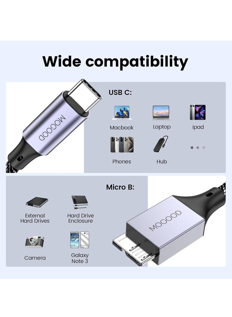 MOOGOO USB Type C to Micro B Cable 100cm from Existing C for Hard Drive 5Gbps Micro Type Compatible with Galaxy S Note 3 Seagate WD External Hard Drive Camera Grey - Image 2