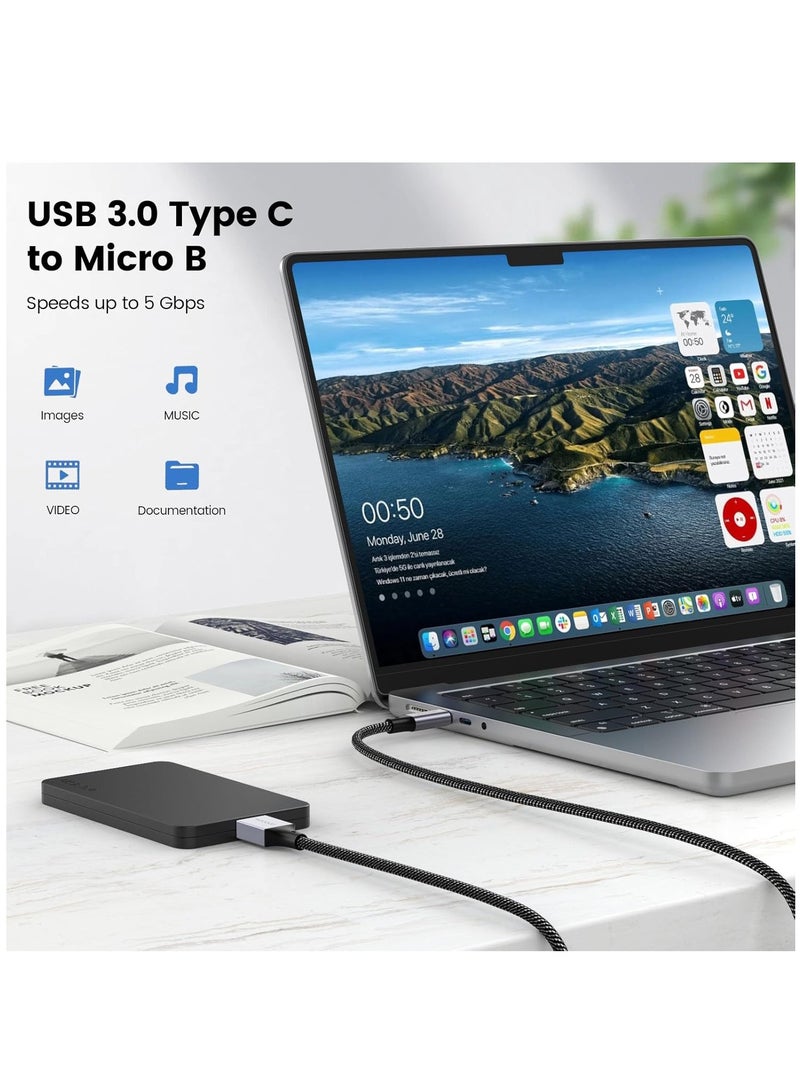 MOOGOO USB Type C to Micro B Cable 100cm from Existing C for Hard Drive 5Gbps Micro Type Compatible with Galaxy S Note 3 Seagate WD External Hard Drive Camera Grey - Image 3