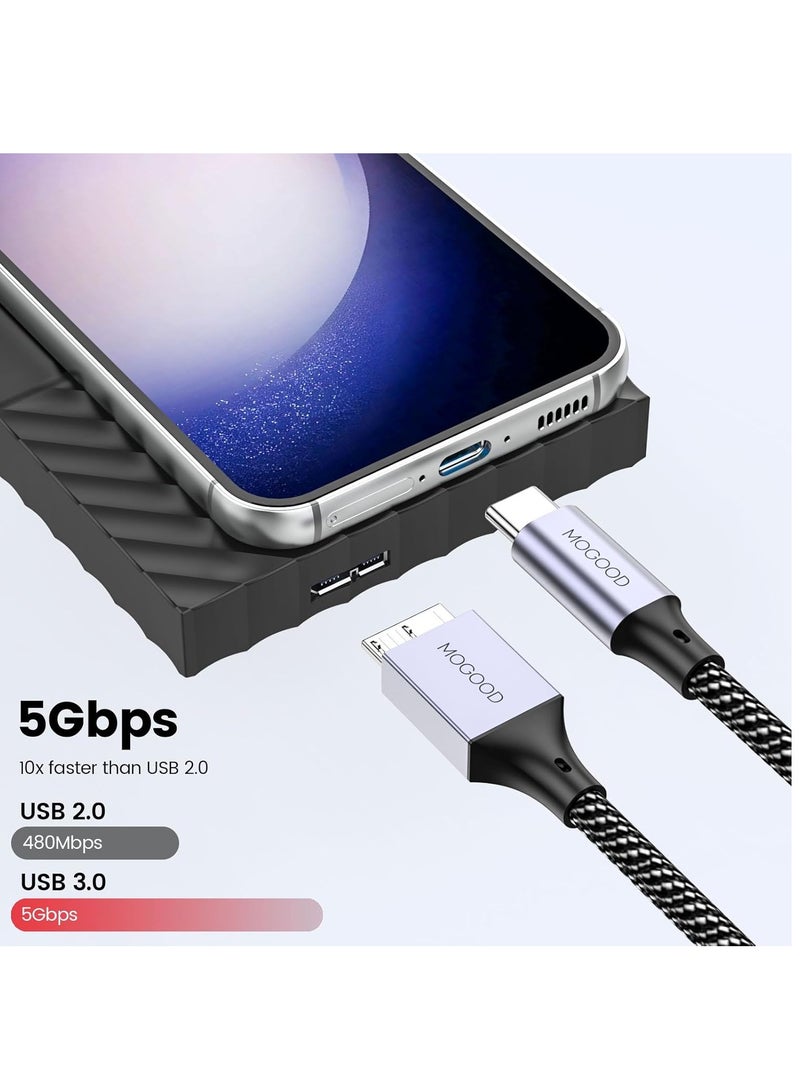 MOOGOO USB Type C to Micro B Cable 100cm from Existing C for Hard Drive 5Gbps Micro Type Compatible with Galaxy S Note 3 Seagate WD External Hard Drive Camera Grey - Image 5