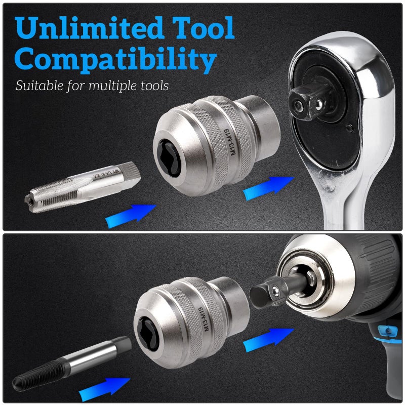 Thinkpro 3 Piece Tap Socket Set for Ratchet Wrench - 1/4" 3/8" 1/2" Drive, Fits Taps, Reamers, Extractors with Square Shank (M3-M19)â€‹,Cr-Mo Steel - Image 4