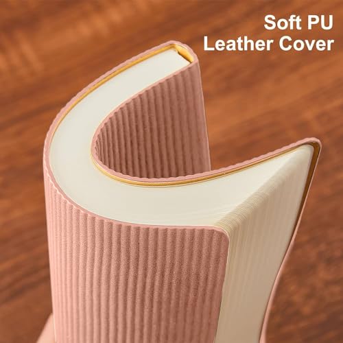 TSFPapier Lined Journal Notebook for Work College Ruled Note Book 5.79"x8.27" A5 PU Leather Daily Journaling 216 Pages for Women Men Writing Home School Supplies Business (Pink) - Image 3