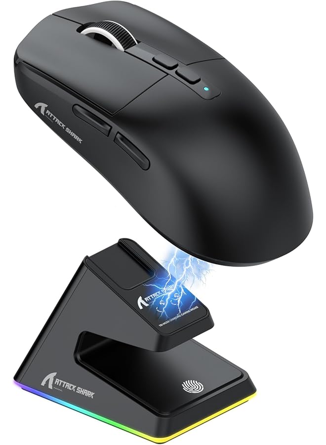 Attack Shark X6 Wireless Gaming Mouse Rgb Magnetic Charging Dock 49G Ultralight X3 Upgrade Tri Mode 2.4Ghz/Bt5.2/Usb C Paw3395 Sensor 26Kdpi G502 Programmable Mice For Win/Mac Black  - Image 1