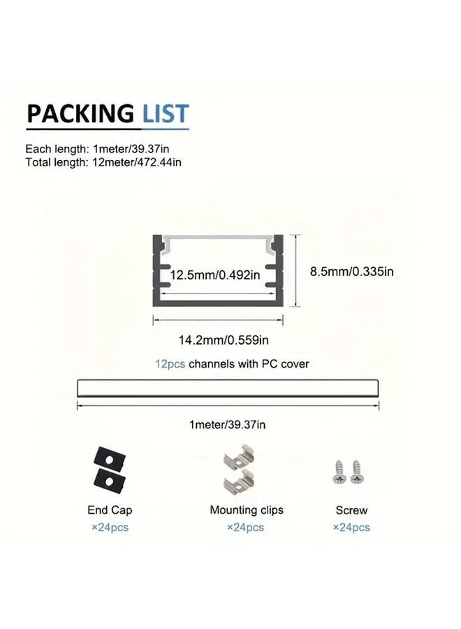 12pcs 50cm Black LED Aluminum Channel System with Milky White Diffuser Cover - Image 4