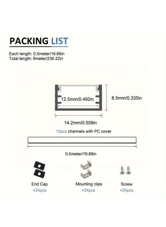 12pcs 50cm Black LED Aluminum Channel System with Milky White Diffuser Cover - Image 3