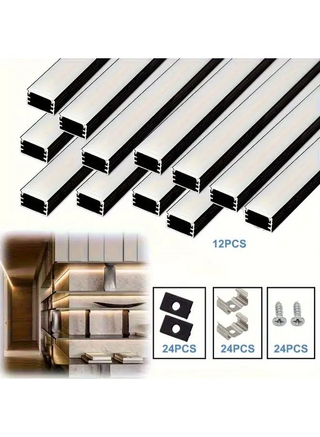 12pcs 50cm Black LED Aluminum Channel System with Milky White Diffuser Cover - Image 2
