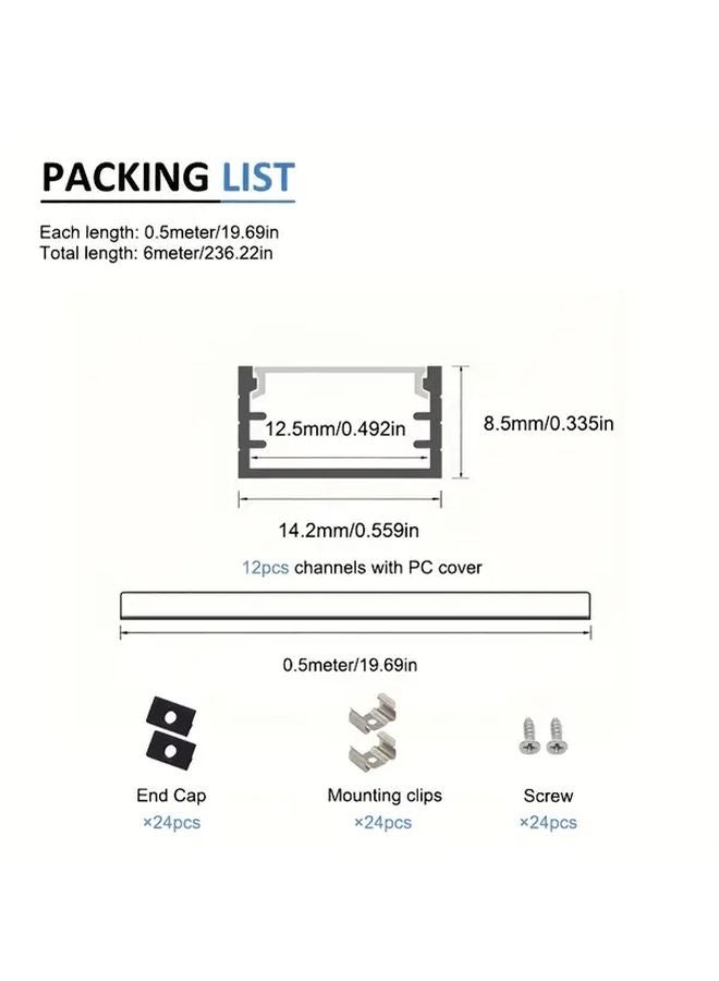 12pcs 50cm Black LED Aluminum Channel System with Milky White Diffuser Cover - Image 1