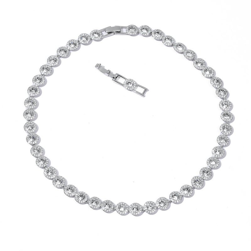 ZOEY Angelic Tennis Necklace - 18K White Gold Plated 15-16in, 8mm (1/3 inch) Wide Adjustable with Detachable Chain, Bridal Crystal Jewelry with Green Gift Box - Image 1