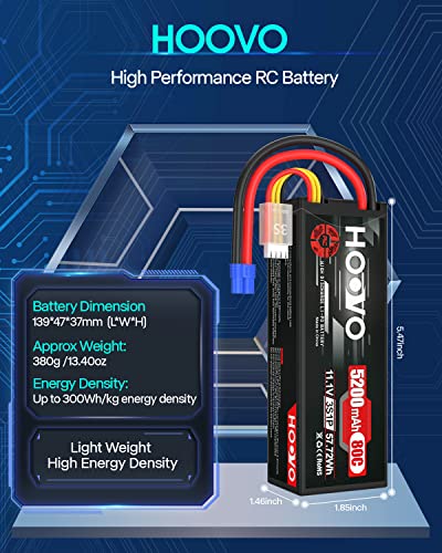 HOOVO 11.1V 3S Lipo Battery 5200mAh 80C Hard Case with EC3 Connector for RC Car Boat Truck Heli Airplane Hobby FPV Racing - Image 3