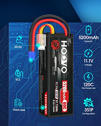 HOOVO 11.1V 3S Lipo Battery 5200mAh 80C Hard Case with EC3 Connector for RC Car Boat Truck Heli Airplane Hobby FPV Racing - Image 2