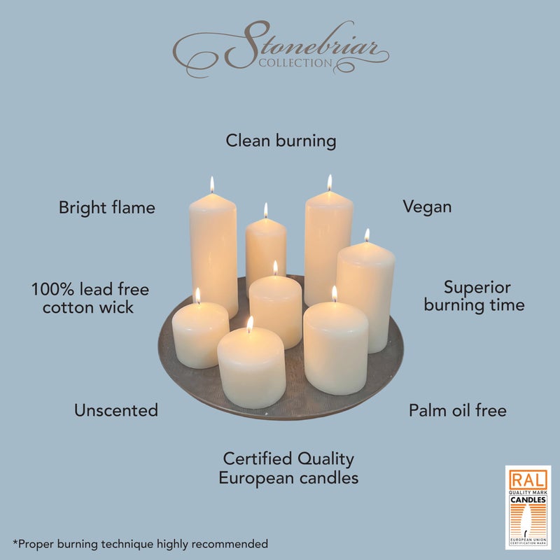 Stonebriar 3 Pack Tall 3 x 6 Inch 65 Hour Long Burning Unscented White Wax Pillar Candles - Image 5