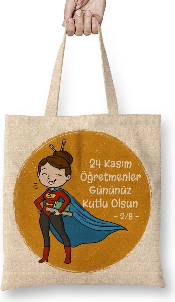 Baskı Dükkanı Print Shop November 24 Special Teachers' Day Cloth Bag Long Handle 