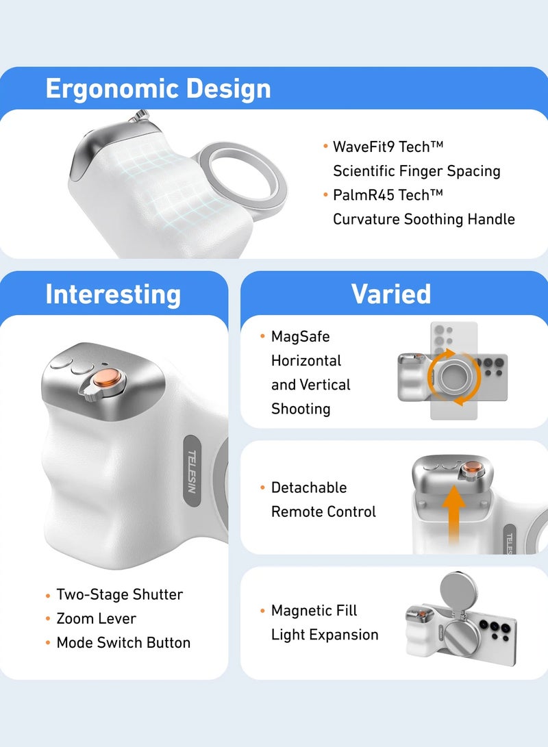 TELESIN قبضة مغناطيسية ممتعة 2 – قبضة كاميرا هاتف مغناطيسية مع جهاز تحكم بلوتوث لجهاز آيفون 17 برو ماكس - Image 5