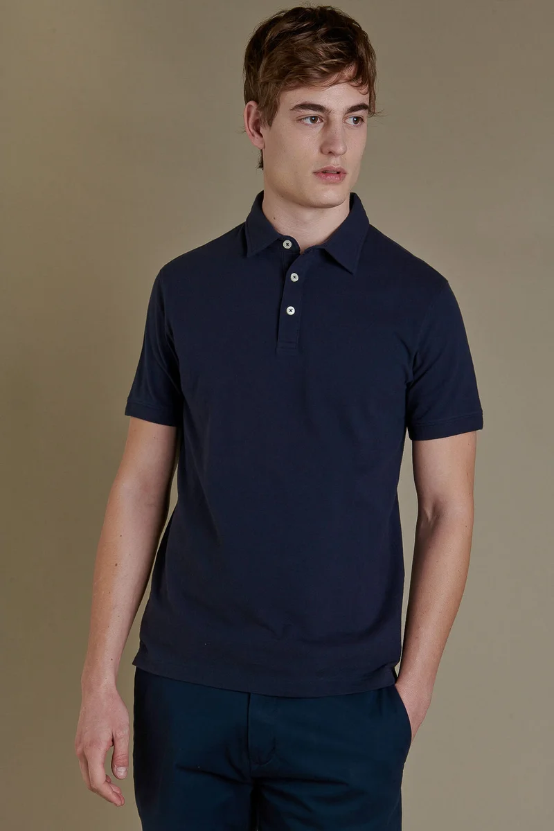 Short sleeves polo cotton piquet - DK Blue