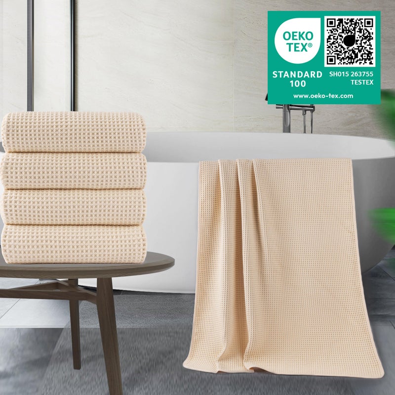 POLYTE 430 GSM Microfiber Oversize Quick Dry Lint Free Bath Towel, 60 x 30 in, 4 Pack (Waffle Weave) - Image 2