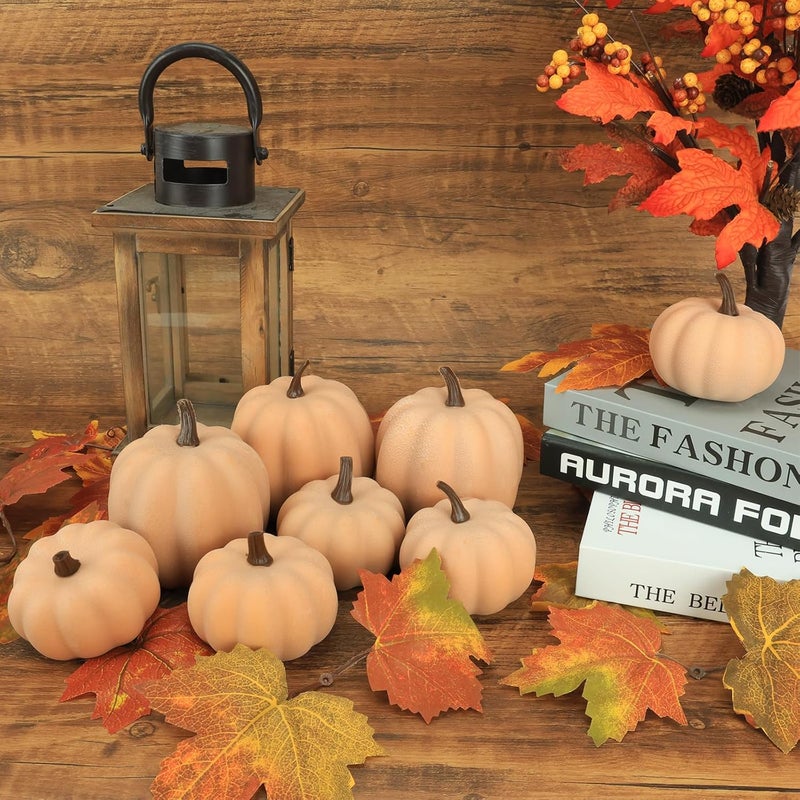 Ghrdopy Fake Pumpkins, 8 Pcs Orange Artificial Pumpkins, Plastic Pumpkins for Thanksgiving Party Table Centerpiece Autumn Home Decoration-C - Image 4