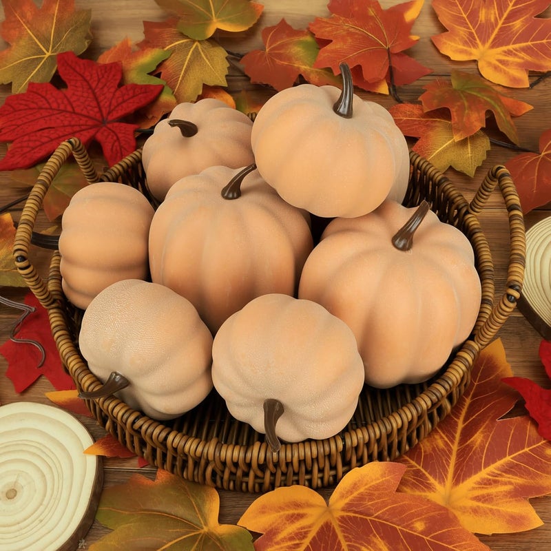 Ghrdopy Fake Pumpkins, 8 Pcs Orange Artificial Pumpkins, Plastic Pumpkins for Thanksgiving Party Table Centerpiece Autumn Home Decoration-C - Image 2