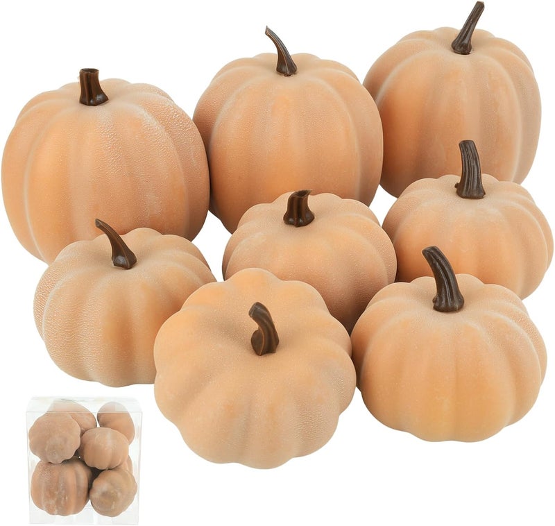 Ghrdopy Fake Pumpkins, 8 Pcs Orange Artificial Pumpkins, Plastic Pumpkins for Thanksgiving Party Table Centerpiece Autumn Home Decoration-C - Image 1