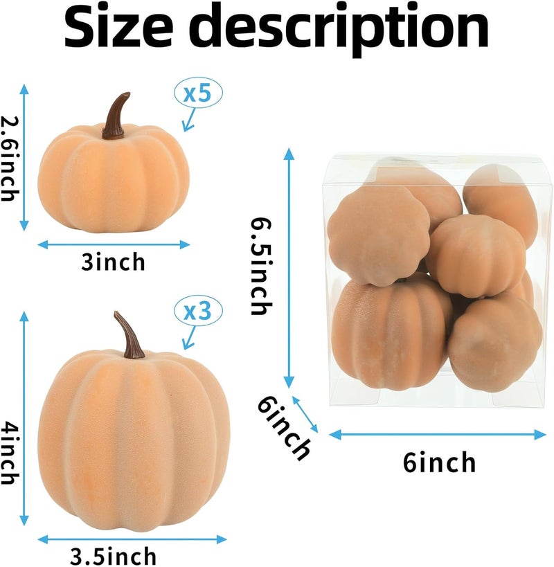 Ghrdopy Fake Pumpkins, 8 Pcs Orange Artificial Pumpkins, Plastic Pumpkins for Thanksgiving Party Table Centerpiece Autumn Home Decoration-C - Image 3