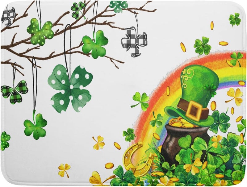 Giwawa St Patrick Dish Drying Mat Large Lucky Clover Tree Shamrock Dish Drainer Mats 18x24inch Spring Elf Hat Rainbow Colorful Fast Drying Absorbent Dish Drying Pad for Kitchen Counter Decor - Image 1
